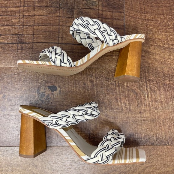 Dolce Vita Shoes - Dolce Vita - "Paily" Braided Stripe Block Sandal - Black/Off-White - Size 7‎